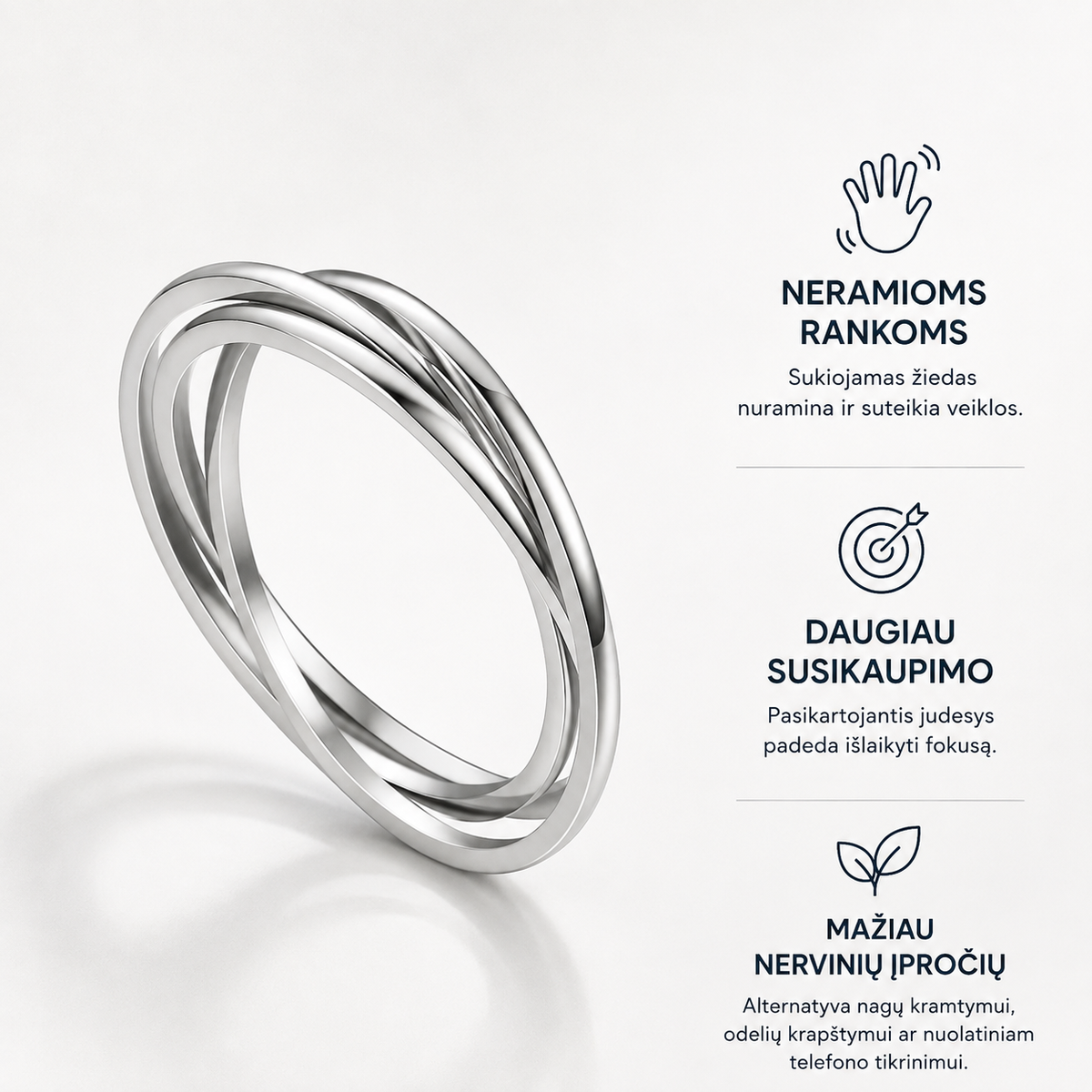 Harmonijos žiedas „Calmy“ (sidabrinės spalvos)